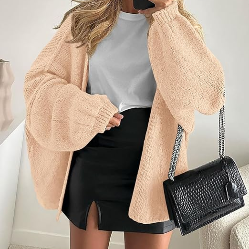 Oversized Open Front Lantern Sleeve Cardigan - Image 5