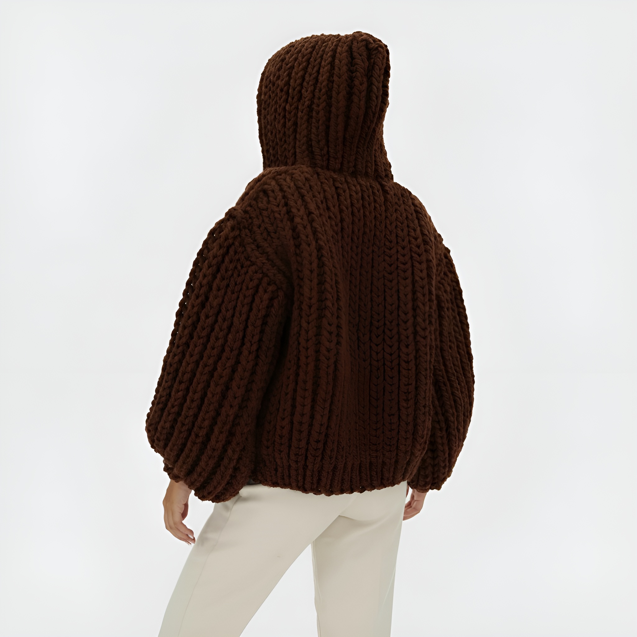 Oversized Cable Knit Hooded Open Front Cardigan For Women - Image 7