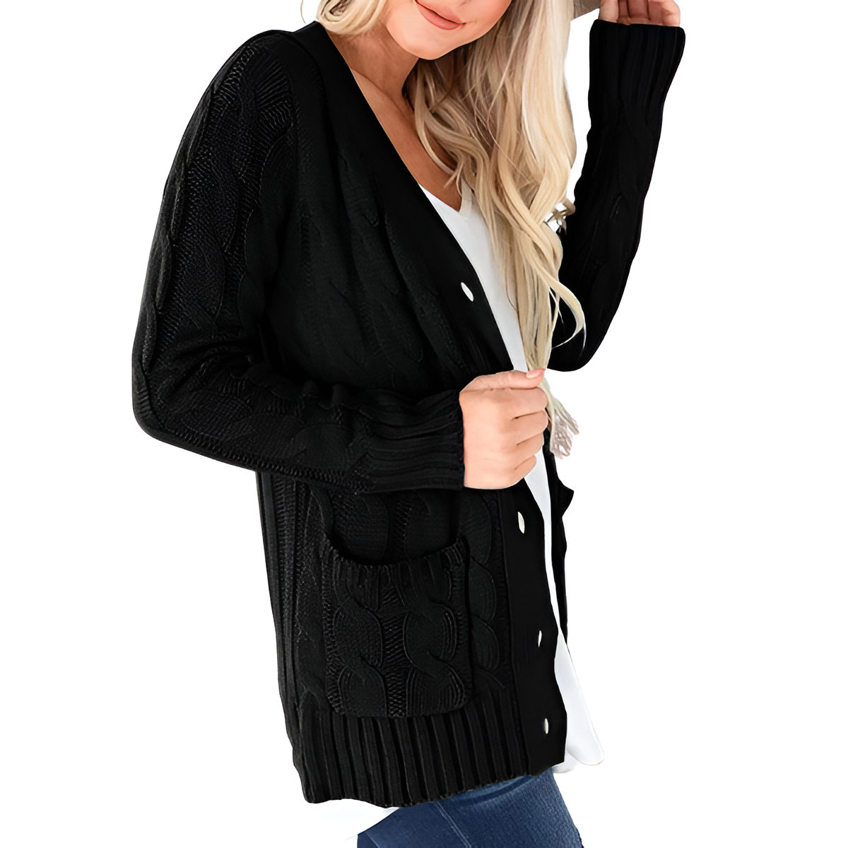 Cable Knit Button Front Open Cardigan - Image 8