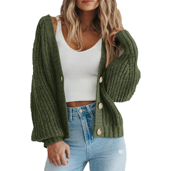 Women's Chunky Knit Open Front Sweater Long Sleeve Button Loose Short Cardigan Outerwear Coats - Image 7