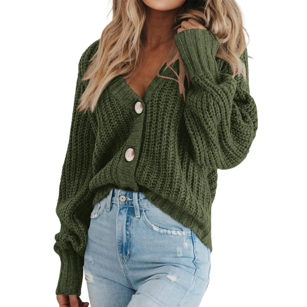 Women's Chunky Knit Open Front Sweater Long Sleeve Button Loose Short Cardigan Outerwear Coats - Image 6