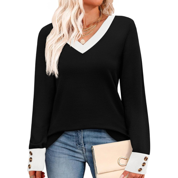 Lightweight Knit Pullover With Decorative Button Cuffs