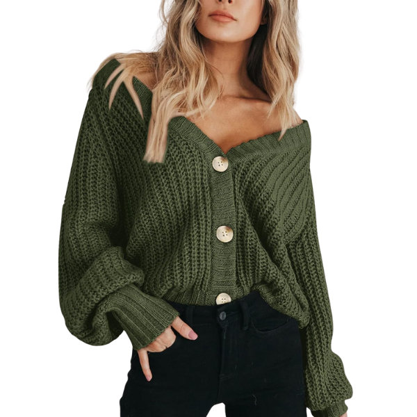 Women's Chunky Knit Open Front Sweater Long Sleeve Button Loose Short Cardigan Outerwear Coats - Image 9