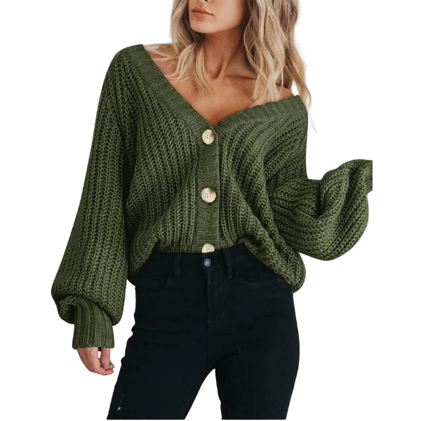 Women's Chunky Knit Open Front Sweater Long Sleeve Button Loose Short Cardigan Outerwear Coats - Image 10