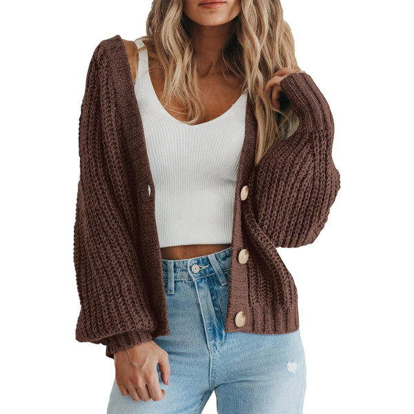 Women's Chunky Knit Open Front Sweater Long Sleeve Button Loose Short Cardigan Outerwear Coats - Image 11