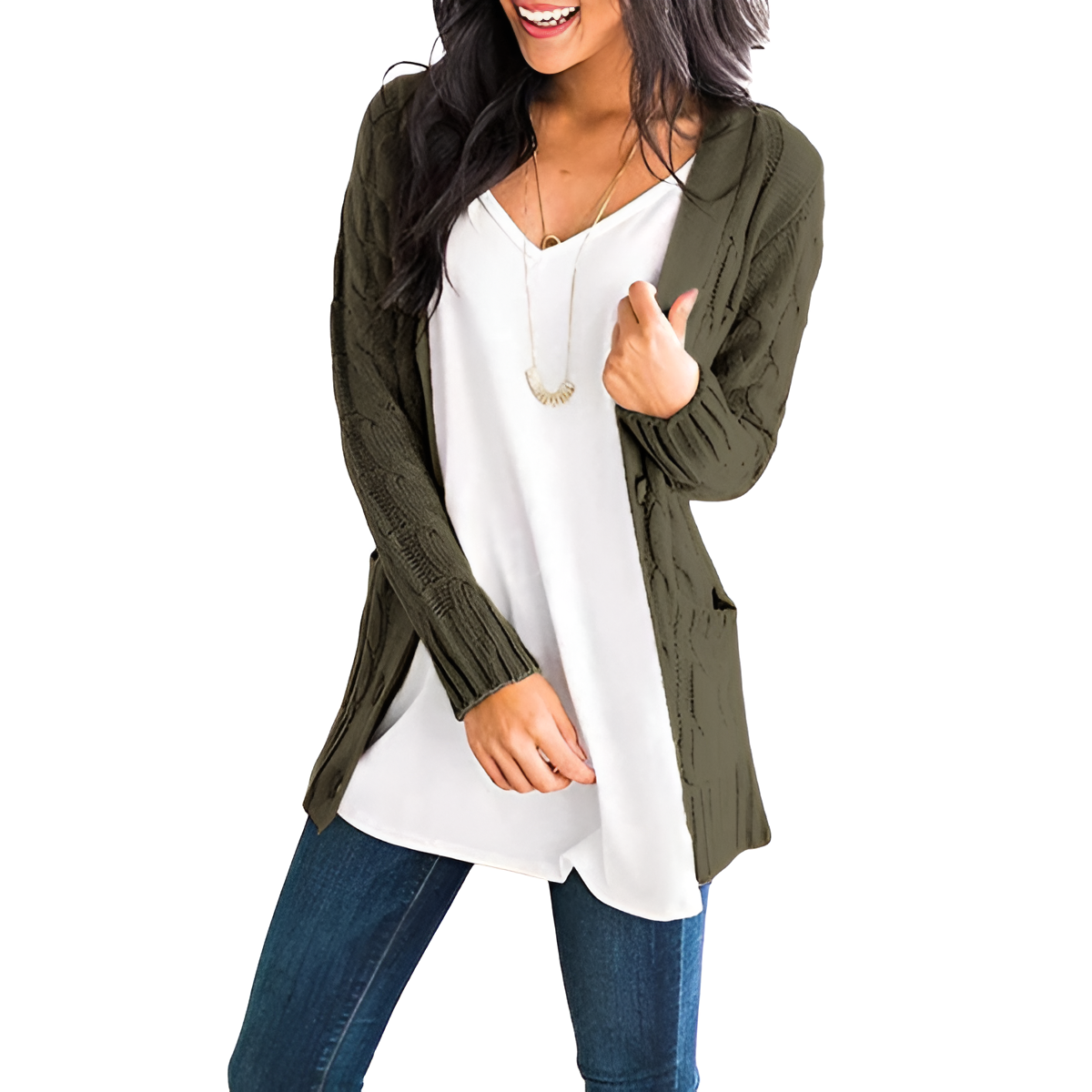 Cable Knit Button Front Open Cardigan - Image 42