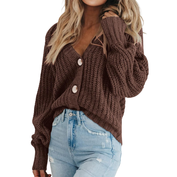 Women's Chunky Knit Open Front Sweater Long Sleeve Button Loose Short Cardigan Outerwear Coats - Image 14