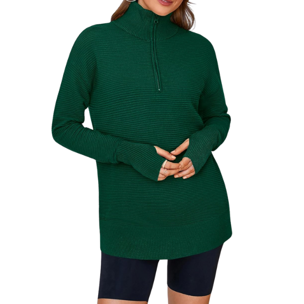 Casual Long Sleeve Quarter Knit Zip Up Sweater Top For Women - Image 30