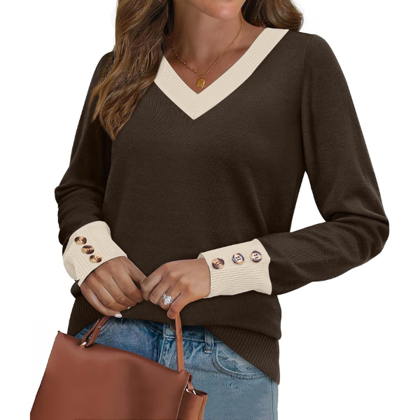Lightweight Knit Pullover With Decorative Button Cuffs - Image 26