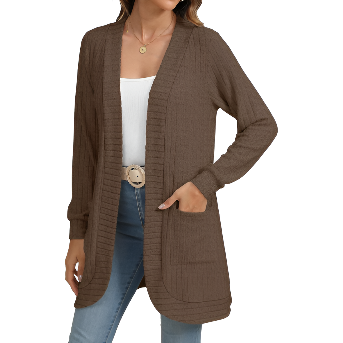 Women Long Sleeve Open Front Cardigan Casual Lightweight Long Cardigans Loose Knit Outwear with Pockets - Image 23