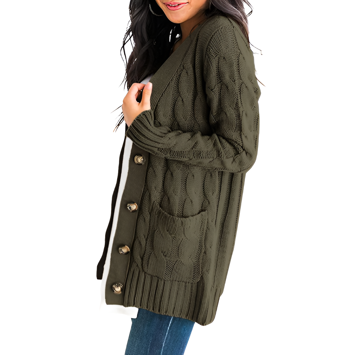 Cable Knit Button Front Open Cardigan - Image 43