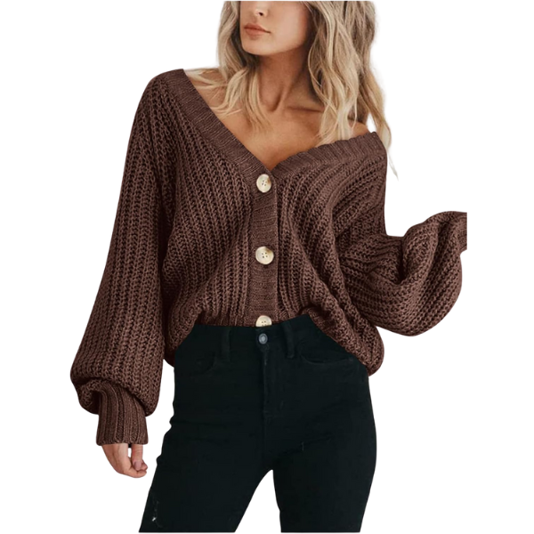 Women's Chunky Knit Open Front Sweater Long Sleeve Button Loose Short Cardigan Outerwear Coats - Image 13