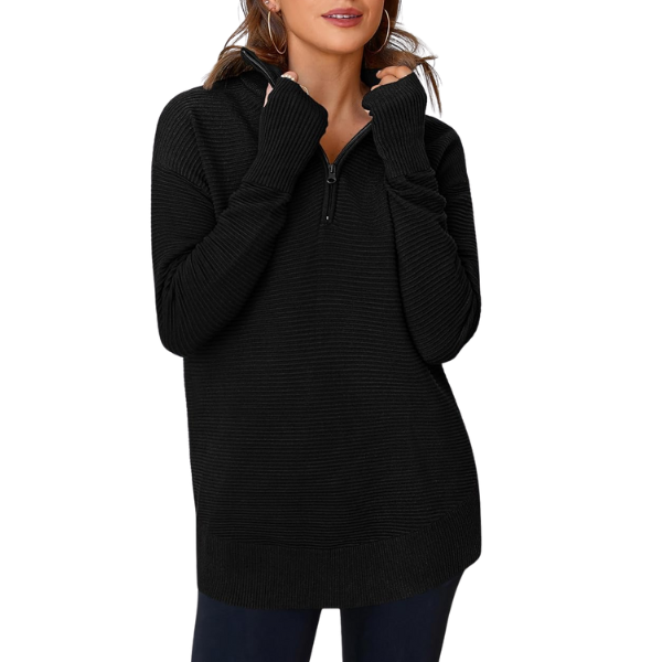 Casual Long Sleeve Quarter Knit Zip Up Sweater Top For Women - Image 7