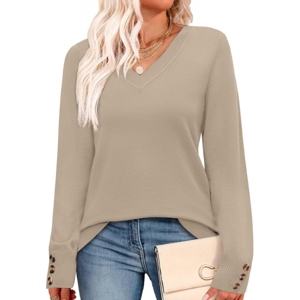 Lightweight Knit Pullover With Decorative Button Cuffs - Image 8
