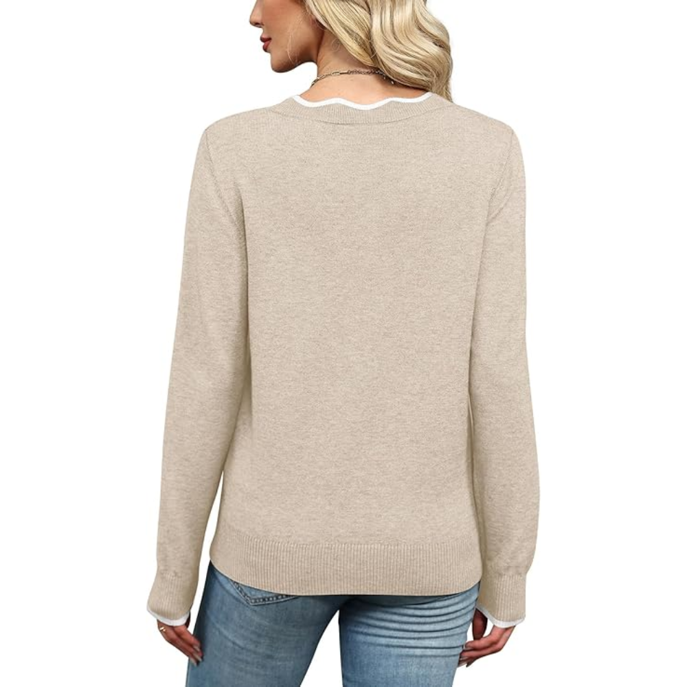 Scallop Trim Knit Pullover Cozy Lightweight Sweater For Women - Image 4