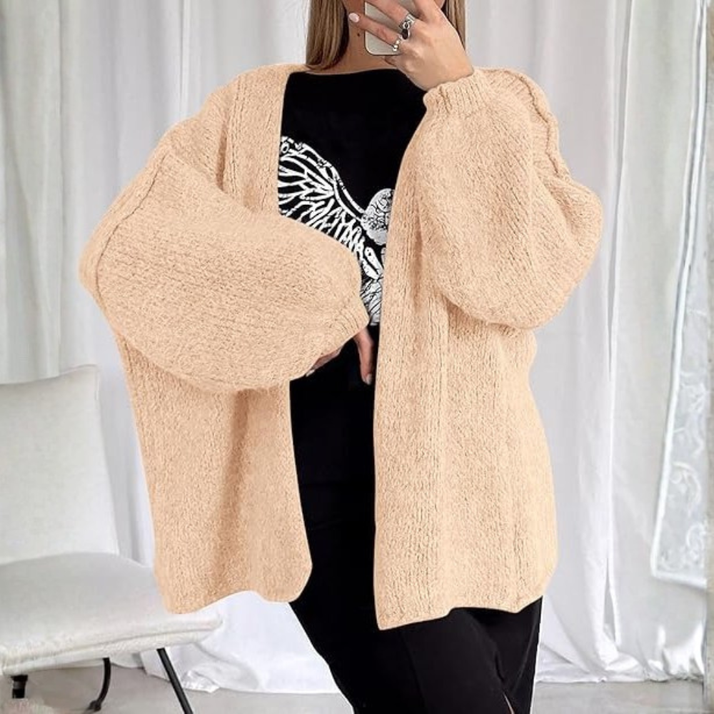 Oversized Open Front Lantern Sleeve Cardigan - Image 3
