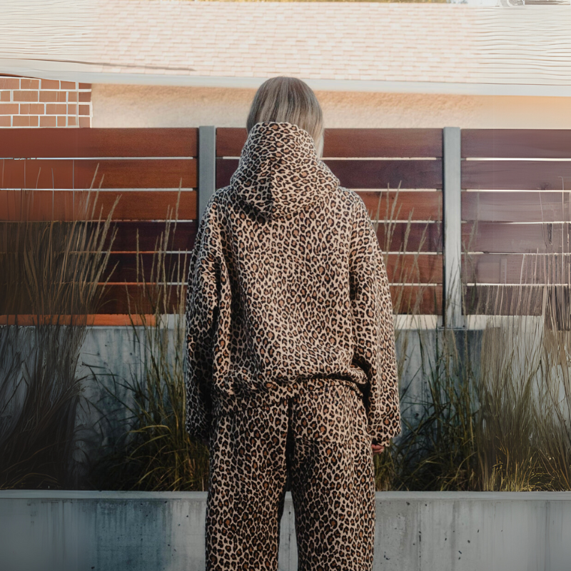 Leopard Print Pullover With Kangaroo Pocket - Image 2
