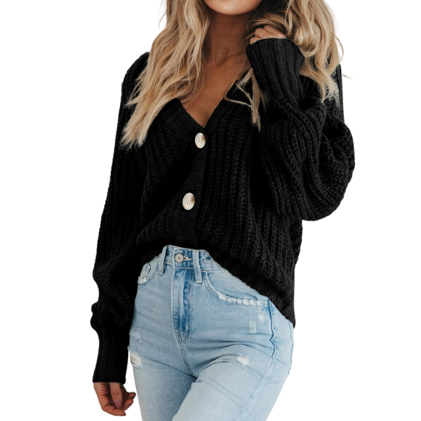 Women's Chunky Knit Open Front Sweater Long Sleeve Button Loose Short Cardigan Outerwear Coats - Image 2