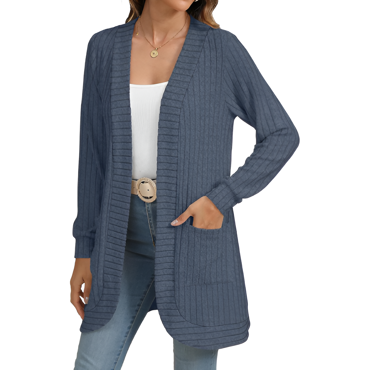 Women Long Sleeve Open Front Cardigan Casual Lightweight Long Cardigans Loose Knit Outwear with Pockets - Image 15