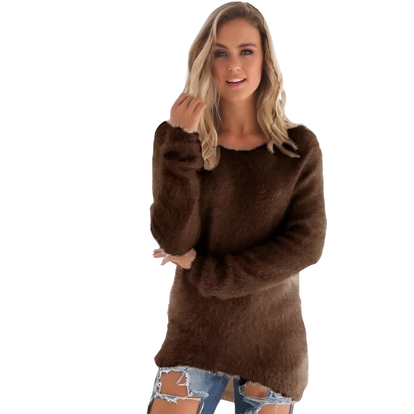 Long Sleeve Fuzzy Pullover Sweater - Image 3