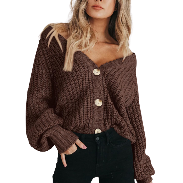 Women's Chunky Knit Open Front Sweater Long Sleeve Button Loose Short Cardigan Outerwear Coats - Image 12