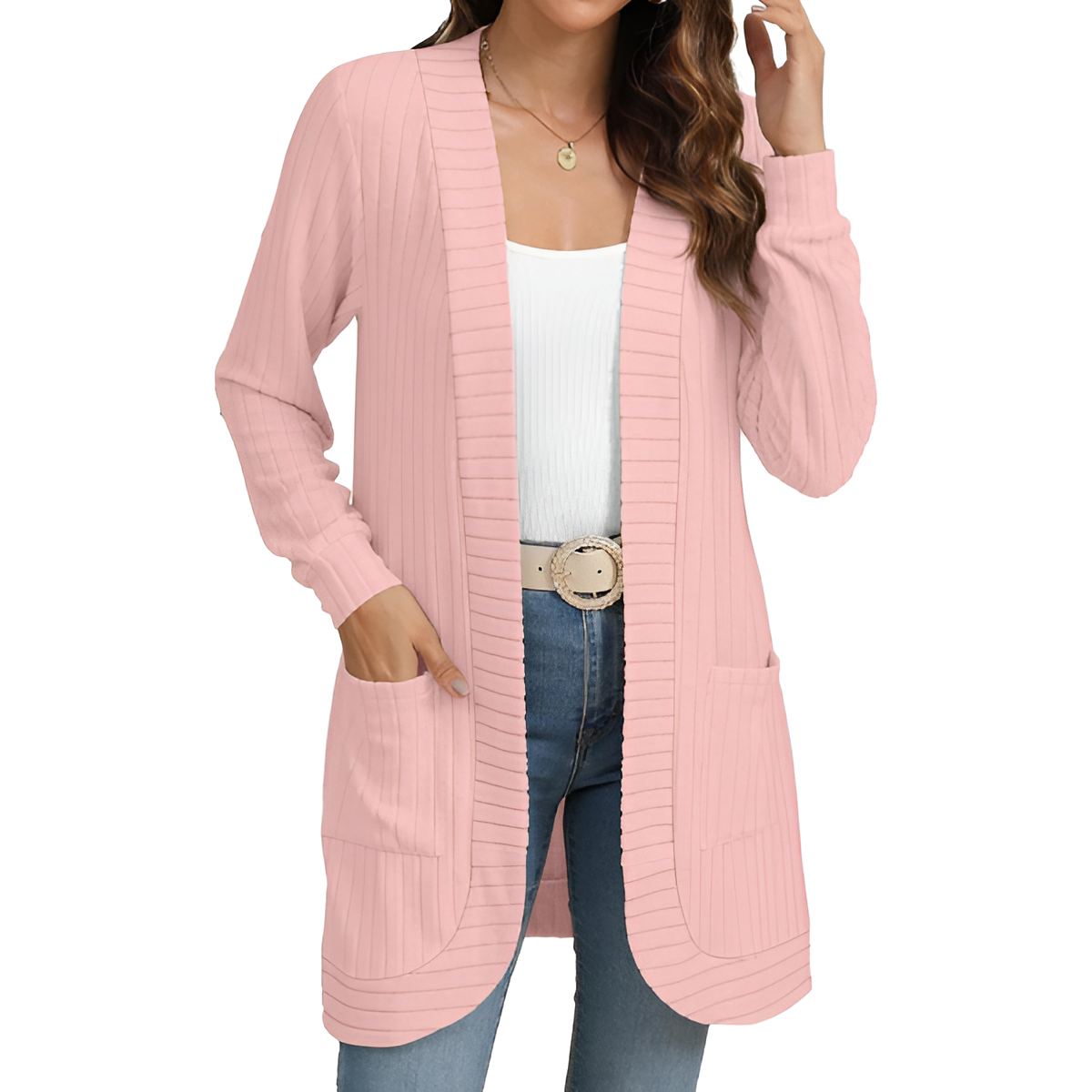 Women Long Sleeve Open Front Cardigan Casual Lightweight Long Cardigans Loose Knit Outwear with Pockets - Image 3