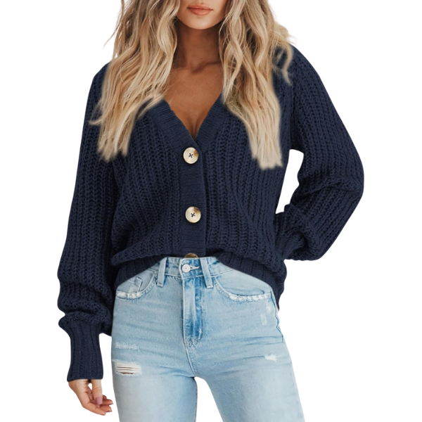 Women's Chunky Knit Open Front Sweater Long Sleeve Button Loose Short Cardigan Outerwear Coats - Image 22