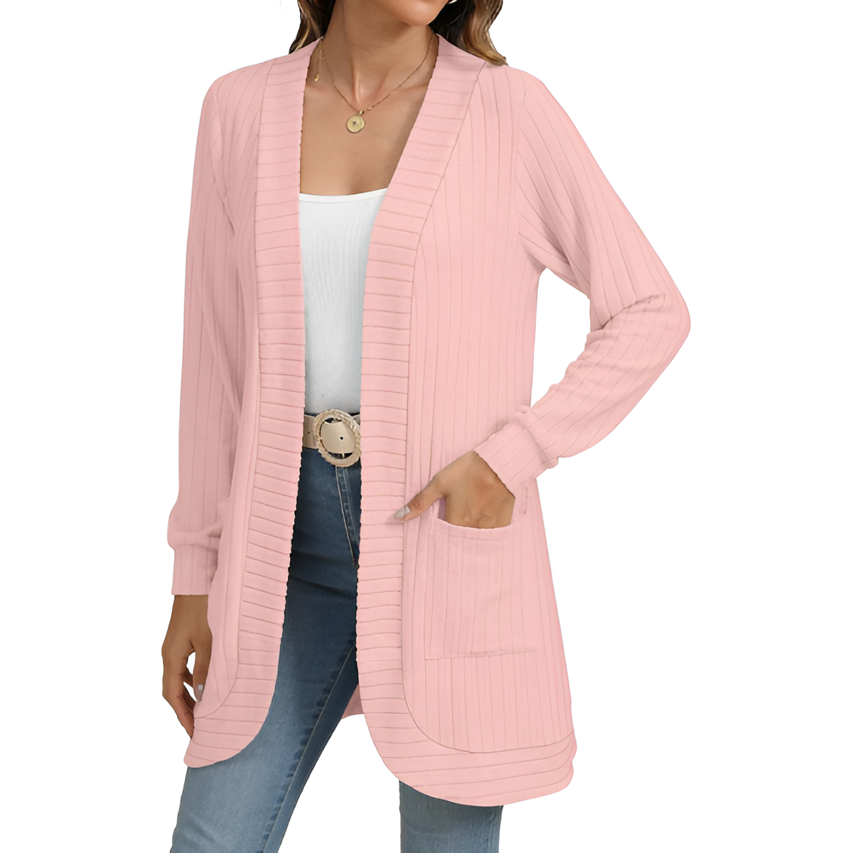 Women Long Sleeve Open Front Cardigan Casual Lightweight Long Cardigans Loose Knit Outwear with Pockets - Image 2