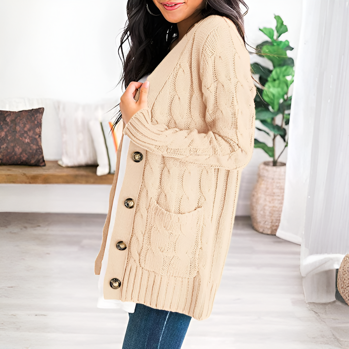 Cable Knit Button Front Open Cardigan - Image 39