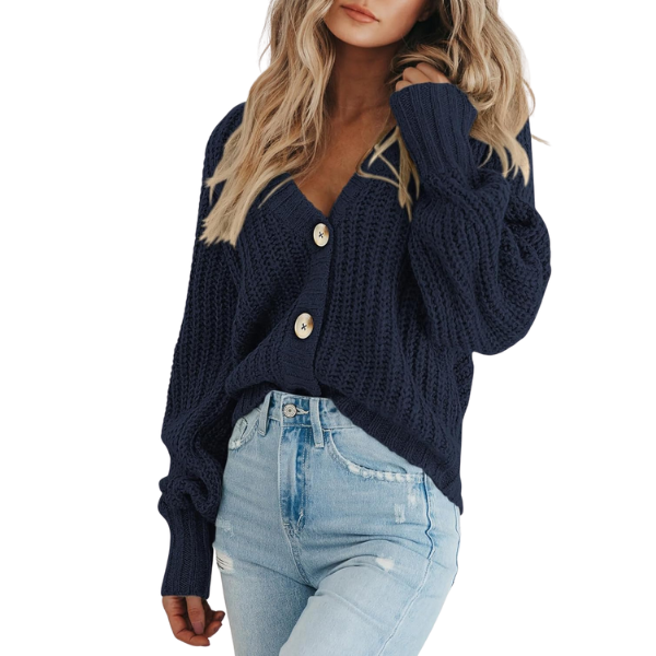 Women's Chunky Knit Open Front Sweater Long Sleeve Button Loose Short Cardigan Outerwear Coats - Image 24