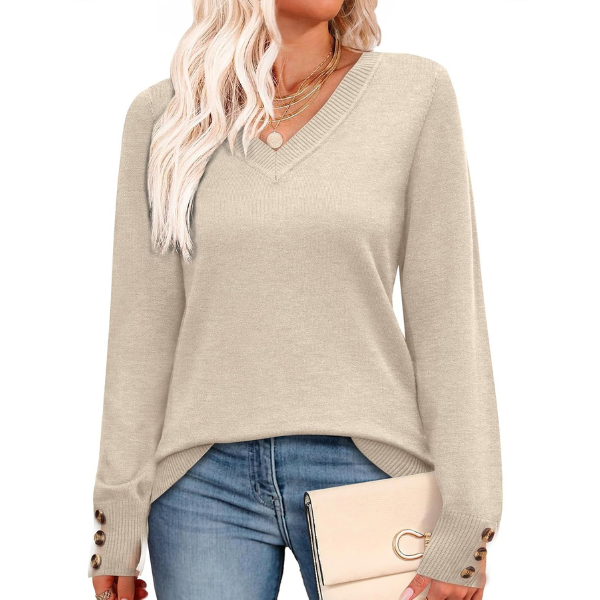 Lightweight Knit Pullover With Decorative Button Cuffs - Image 29