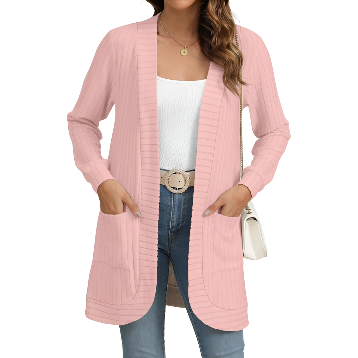 Women Long Sleeve Open Front Cardigan Casual Lightweight Long Cardigans Loose Knit Outwear with Pockets - Image 4