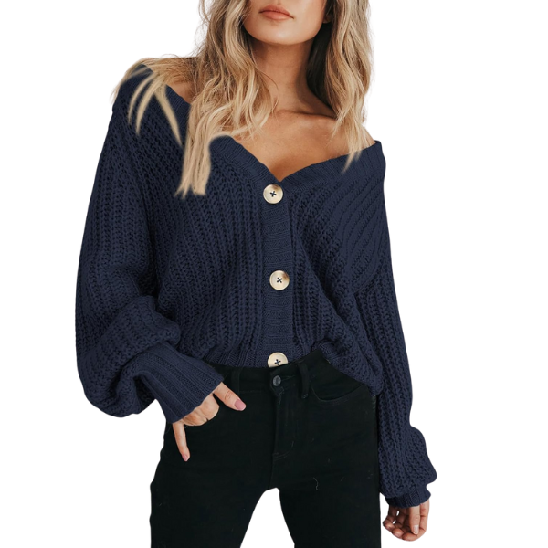 Women's Chunky Knit Open Front Sweater Long Sleeve Button Loose Short Cardigan Outerwear Coats - Image 23