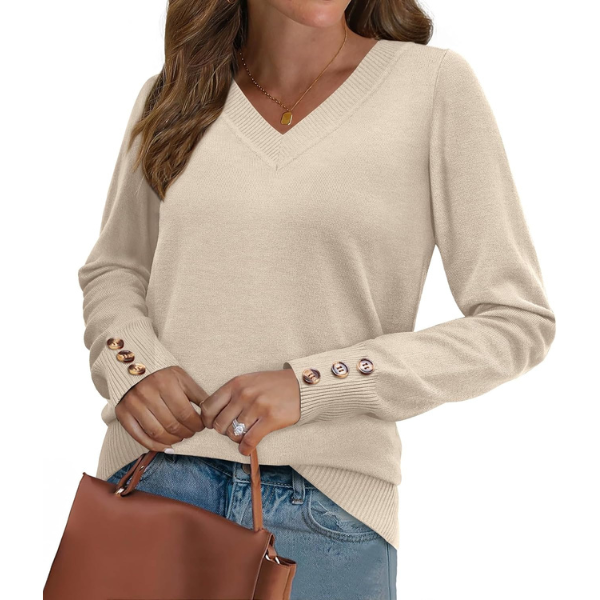 Lightweight Knit Pullover With Decorative Button Cuffs - Image 30
