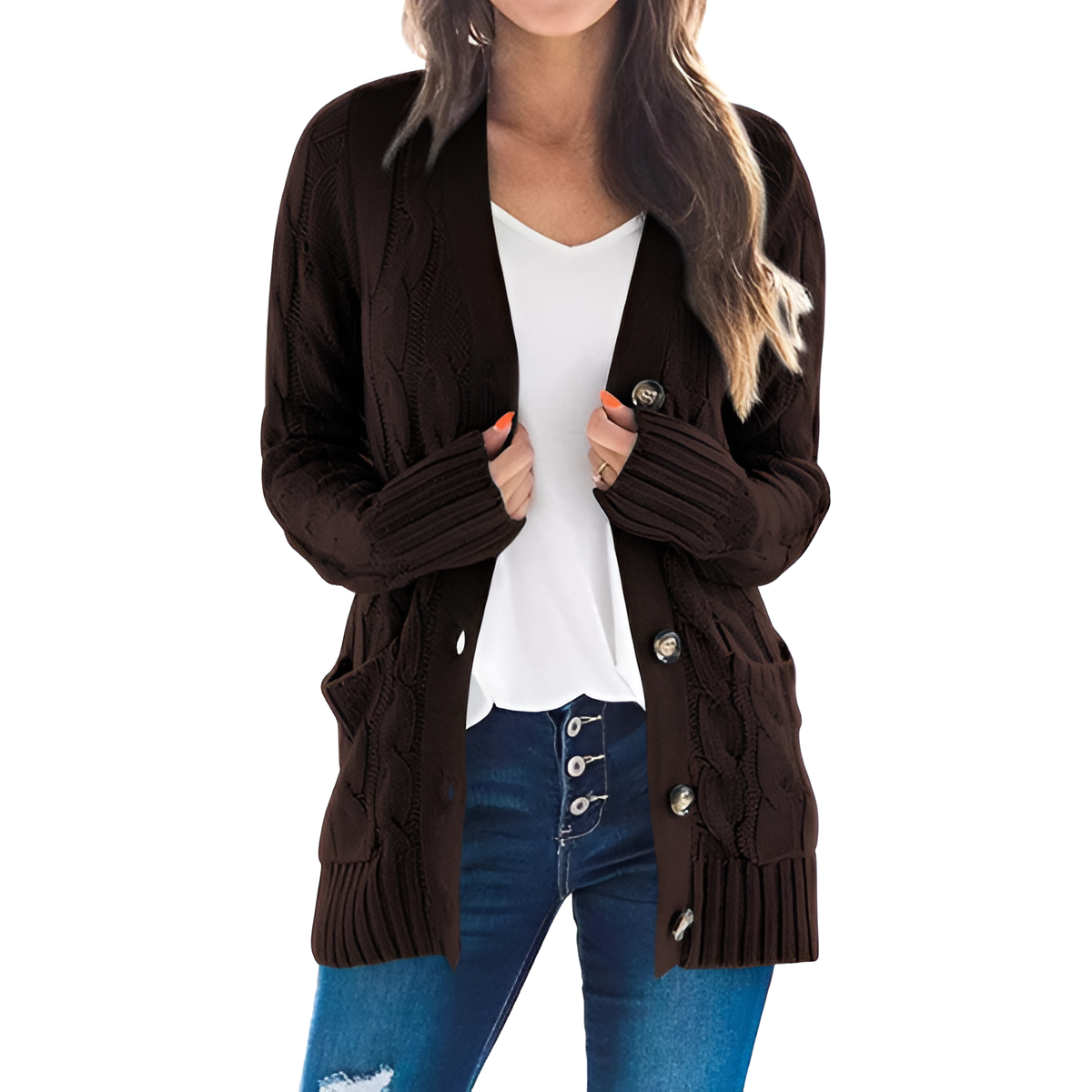 Cable Knit Button Front Open Cardigan - Image 26