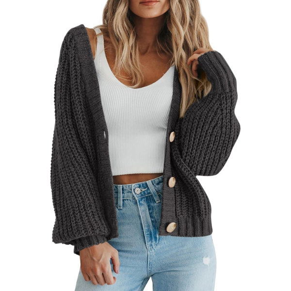 Women's Chunky Knit Open Front Sweater Long Sleeve Button Loose Short Cardigan Outerwear Coats - Image 16