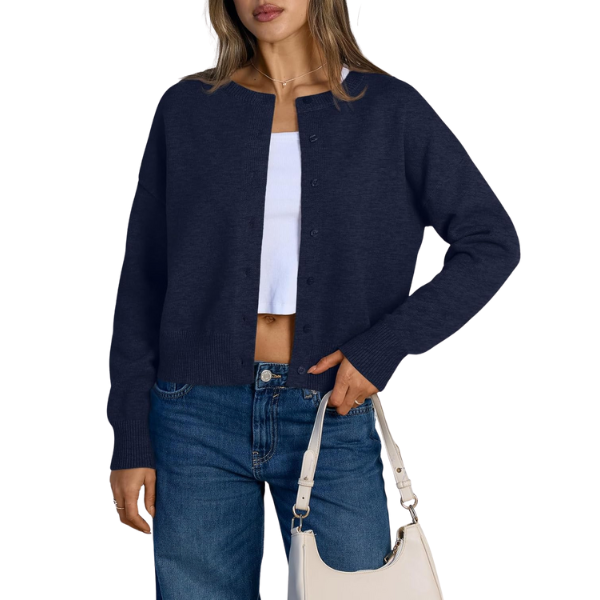 Cropped Lightweight Button Front Cardigan Sweater For Women - Image 22