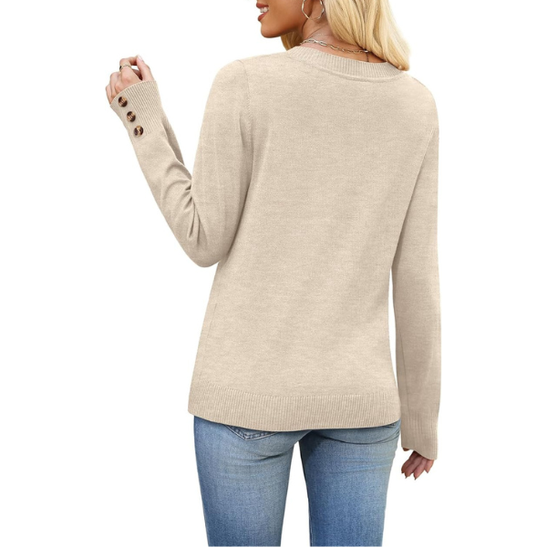 Lightweight Knit Pullover With Decorative Button Cuffs - Image 28