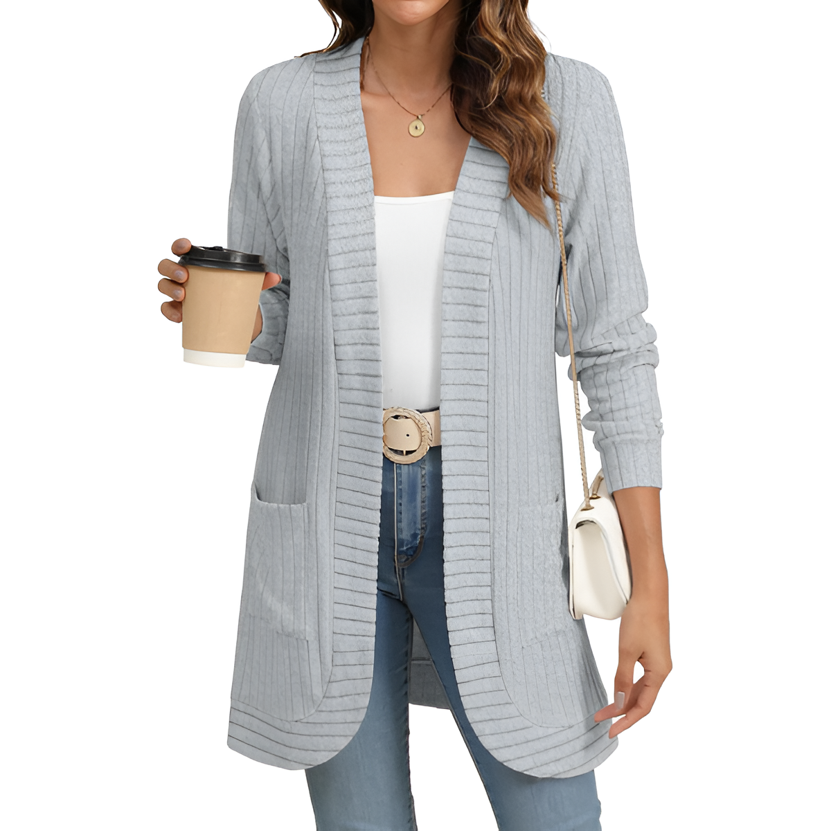 Women Long Sleeve Open Front Cardigan Casual Lightweight Long Cardigans Loose Knit Outwear with Pockets - Image 9