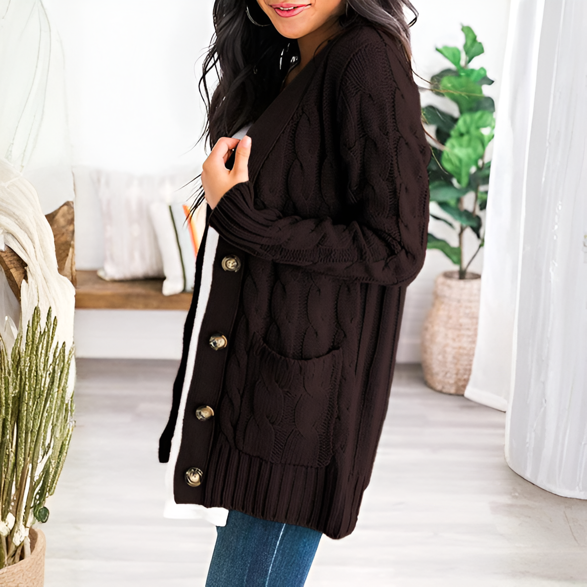 Cable Knit Button Front Open Cardigan - Image 29