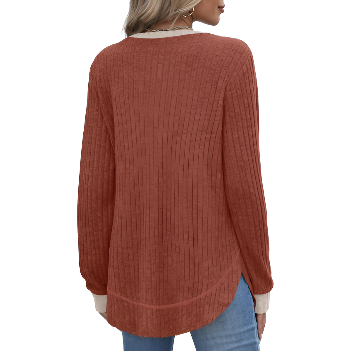 Dressy Long Sleeve Tunic Sweater With Curved Hem And Loose Fit For Women - Image 22