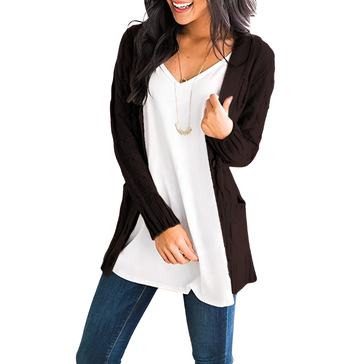 Cable Knit Button Front Open Cardigan - Image 27