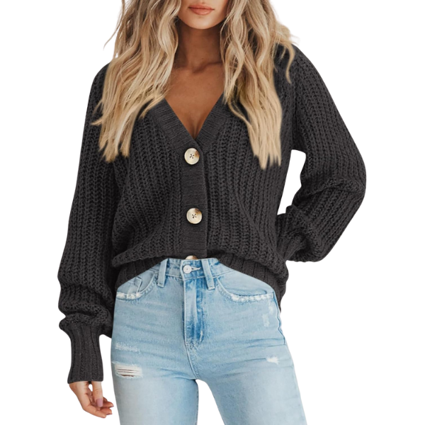 Women's Chunky Knit Open Front Sweater Long Sleeve Button Loose Short Cardigan Outerwear Coats - Image 17