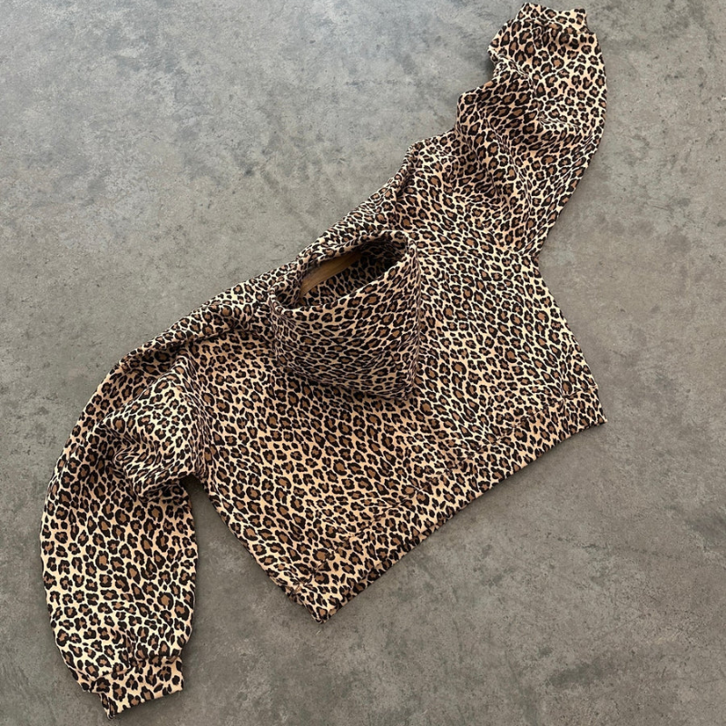 Leopard Print Pullover With Kangaroo Pocket - Image 3