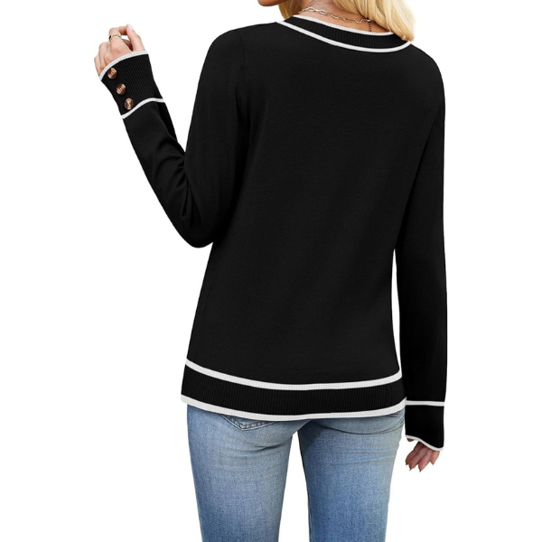 Lightweight Knit Pullover With Decorative Button Cuffs - Image 38
