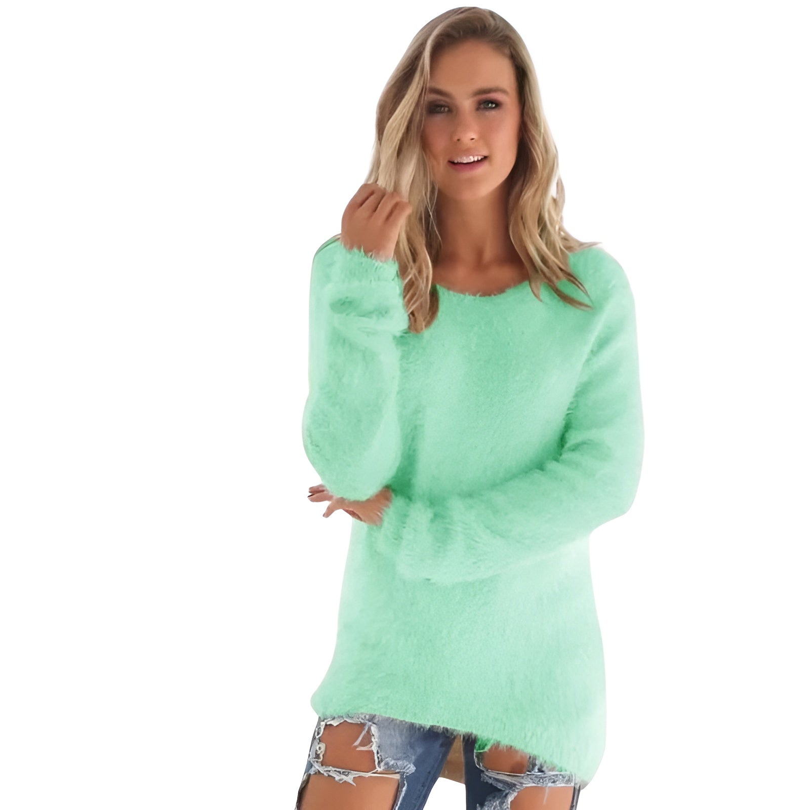 Long Sleeve Fuzzy Pullover Sweater - Image 4