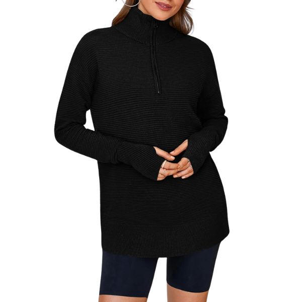 Casual Long Sleeve Quarter Knit Zip Up Sweater Top For Women - Image 6