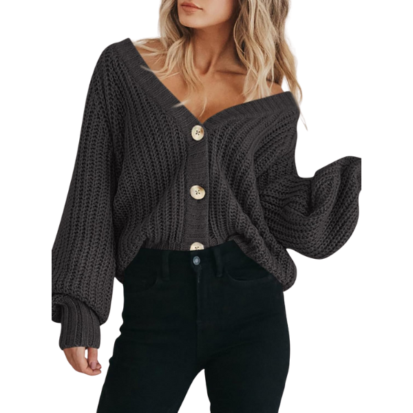 Women's Chunky Knit Open Front Sweater Long Sleeve Button Loose Short Cardigan Outerwear Coats - Image 18