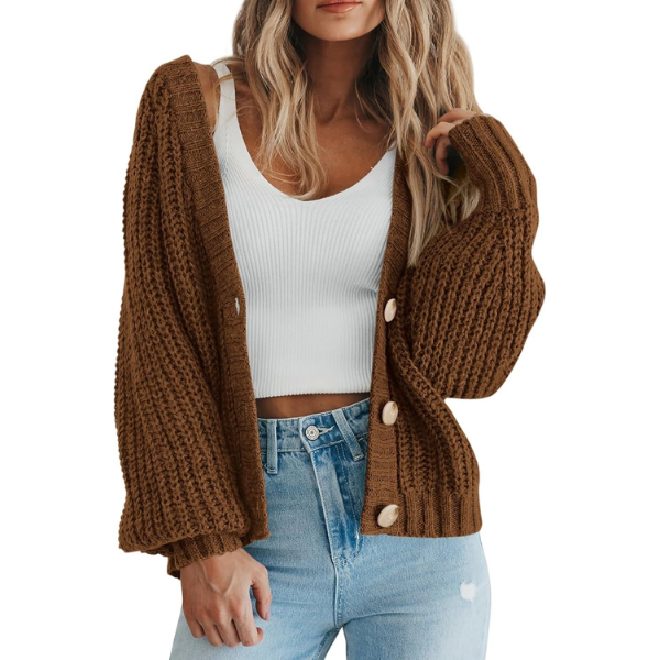 Women's Chunky Knit Open Front Sweater Long Sleeve Button Loose Short Cardigan Outerwear Coats - Image 32