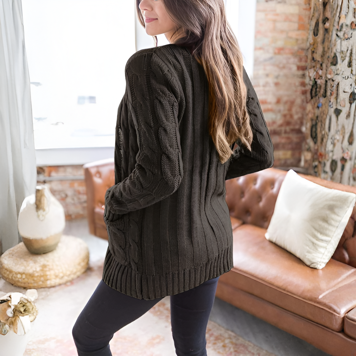 Cable Knit Button Front Open Cardigan - Image 4